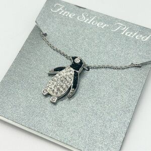 Jeweled Penguin Pendant Silver Necklace NWT